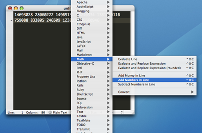 Add Numbers in TextMate